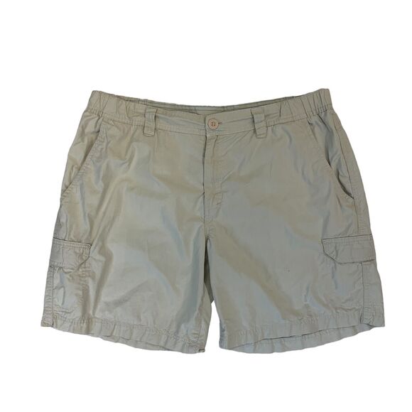 Columbia Washed Out Cargo Shorts Mens 38 Beige Elastic Side Waist Cotton Outdoor - Picture 1 of 12